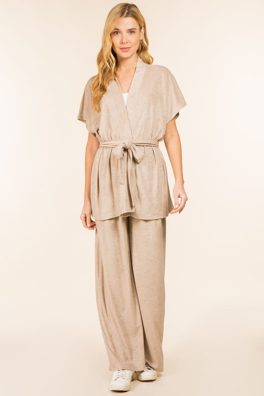 WP-4145 solid color terry kimono