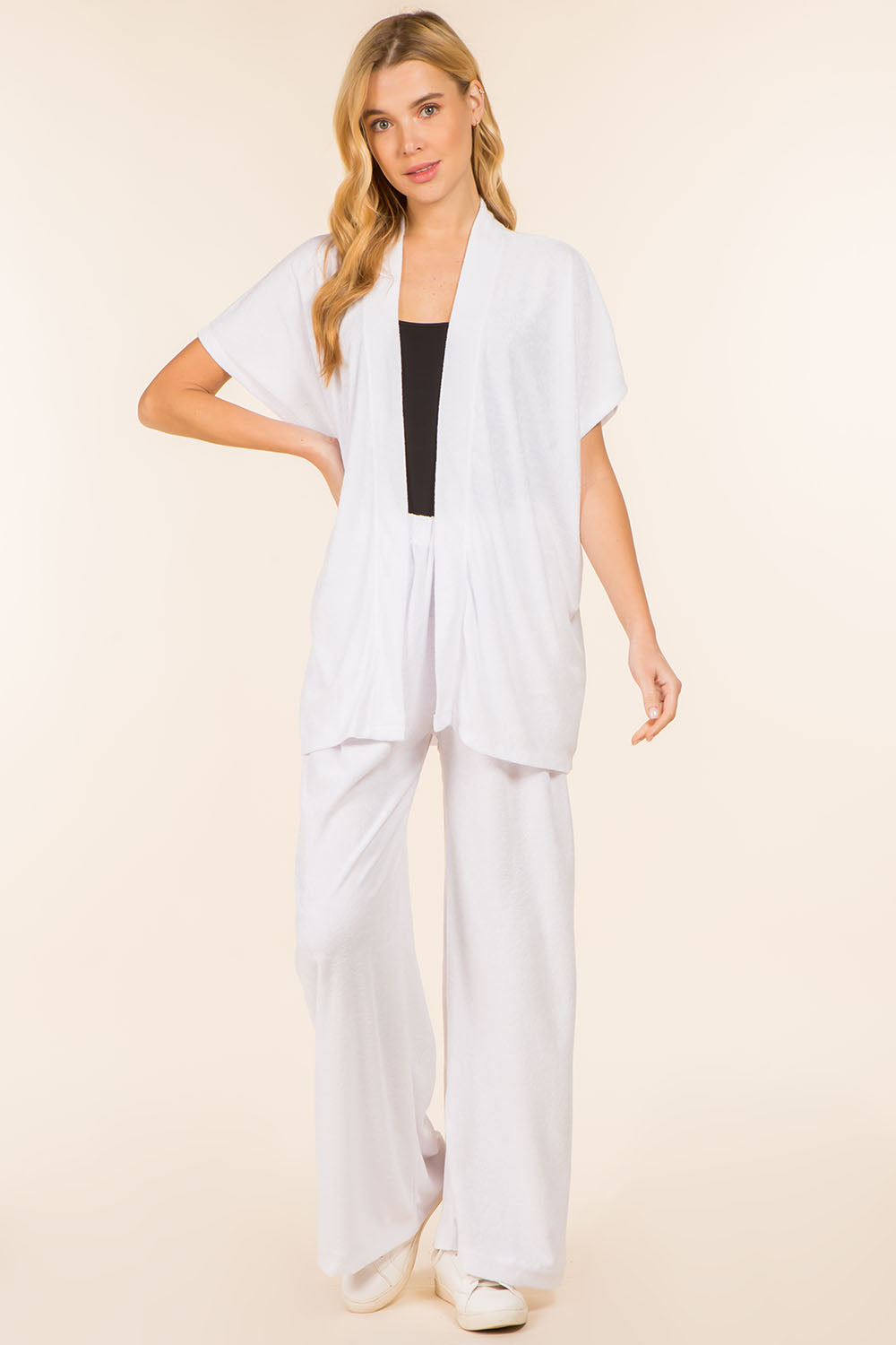 WP-4145 solid color terry kimono